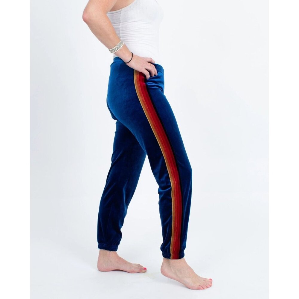AVIATOR NATION Striped Velvet Velour Jogger Sweatpants XL 5 Stripe Luxe Lounge